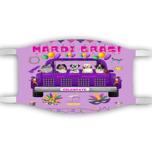 Personalized Mardi Gras Dog Cat Pets Face Mask 1 to 5 Pets
