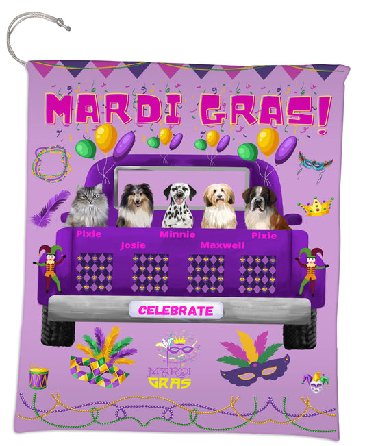 Personalized Mardi Gras Dog Cat Pets Gift Bag 1-5 Pets