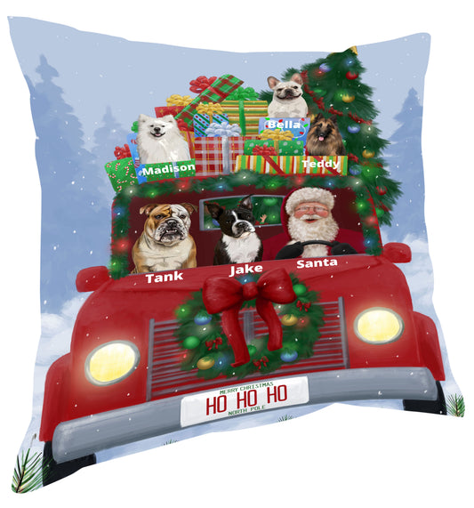 Personalized Merry Christmas Red Truck 2 Dog Cat Pets Pillow 1-5 Pets
