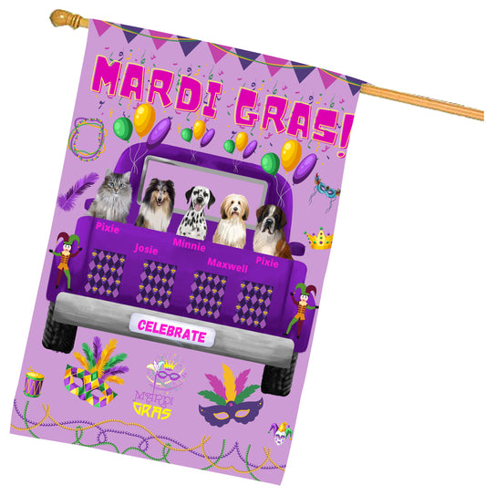 Personalized Mardi Gras Dog Cat Pets House Flag 1 to 5 Pets