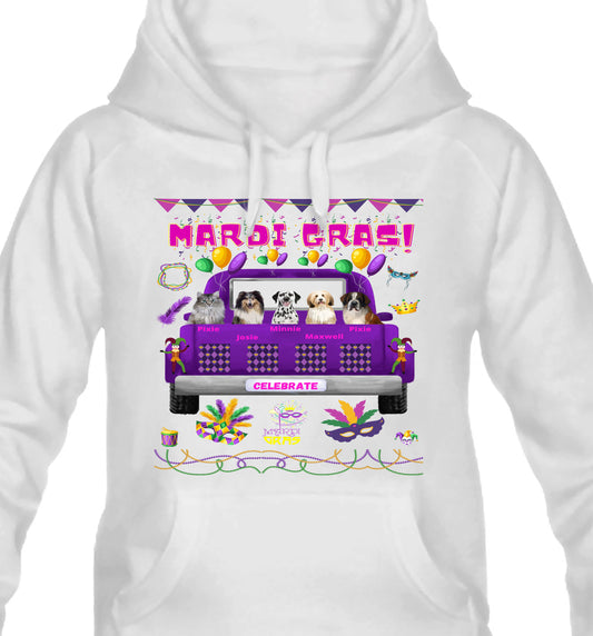 Personalized Mardi Gras Dog Cat Pets Pullover Hoodies 1 to 5 Pets