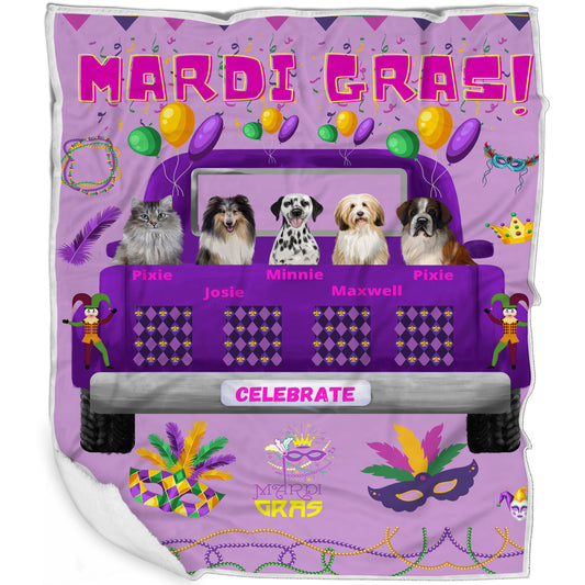 Personalized Mardi Gras Dog Cat Pets Blanket 1 to 5 Pets