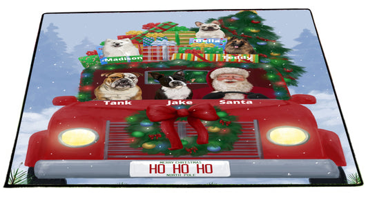 Personalized Merry Christmas Red Truck 2 Dog Cat Pets Floormat 1 to 5 Pets