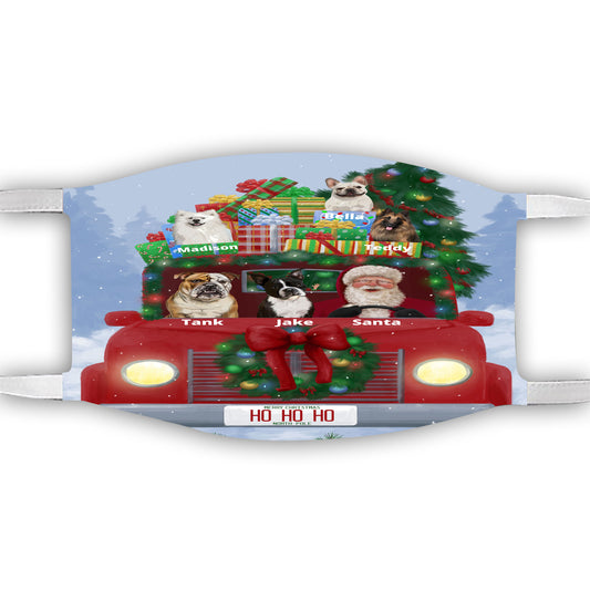 Personalized Merry Christmas Red Truck 2 Dog Cat Pets Face Mask 1 to 5 Pets