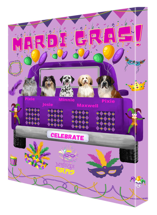 Personalized Mardi Gras Dog Cat Pets Canvas Print Wall Art Décor 1 to 5 Pets