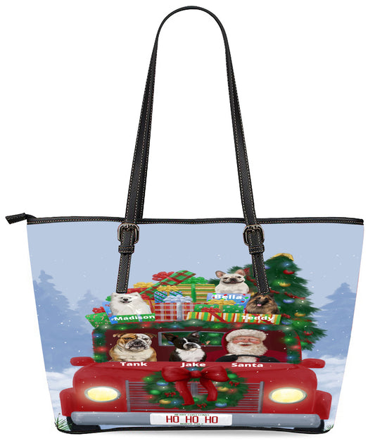 Personalized Merry Christmas Red Truck 2 Dog Cat Pets Euramerican Tote Bag 1-5 Pets