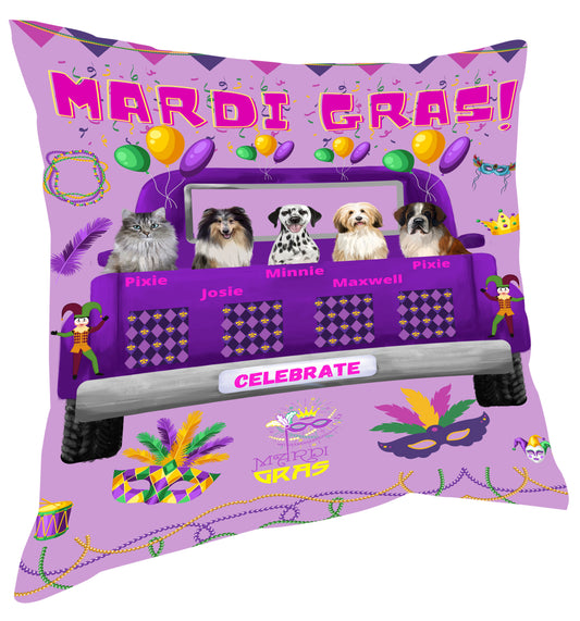 Personalized Mardi Gras Dog Cat Pets Pillow 1-5 Pets
