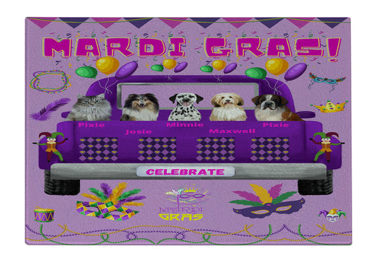 Personalized Mardi Gras Dog Cat Pets Cutting Board 1 to 5 Pets