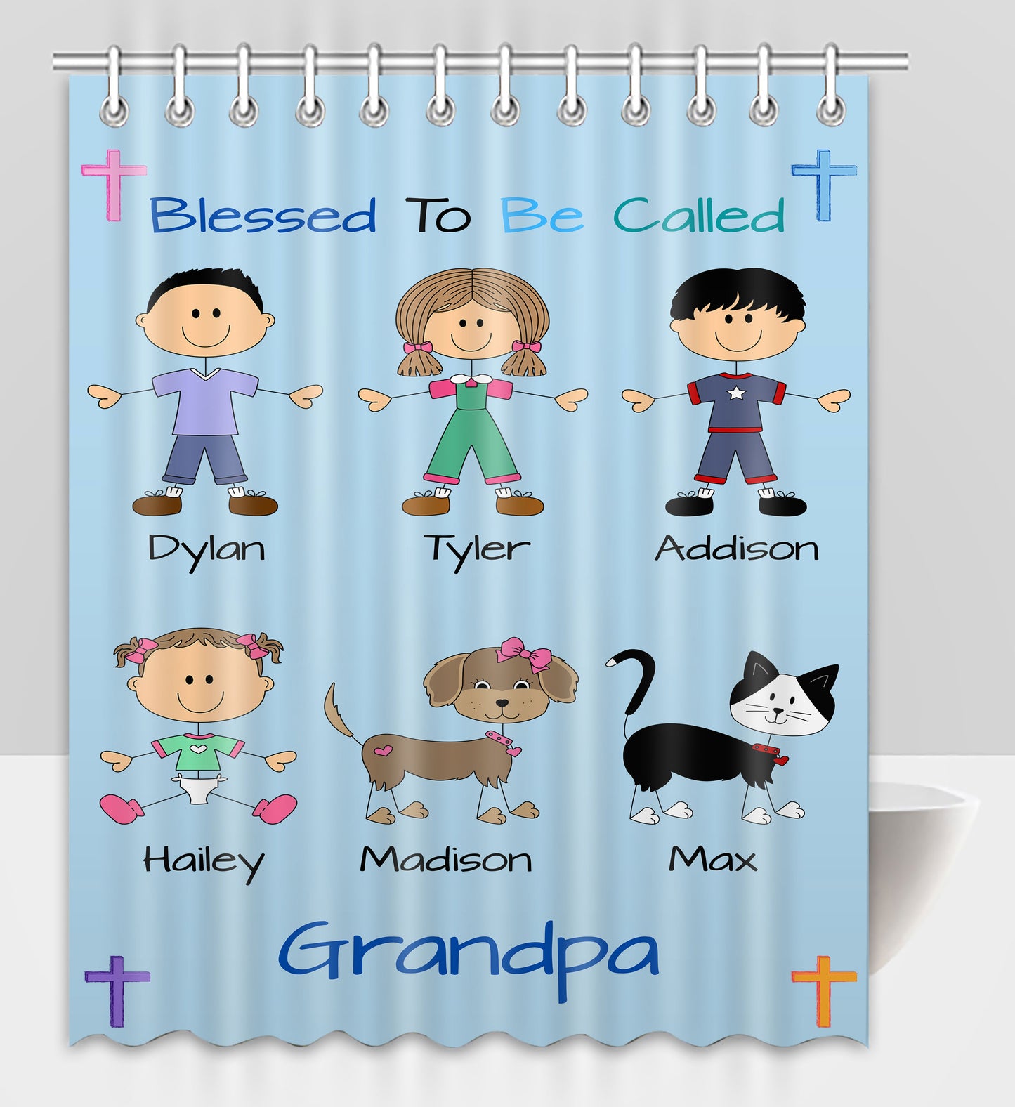 Personalized Blessed to be Called Dog Cat Pets Grandpa, Uncle, Dad, Husband or Brother Shower Curtain