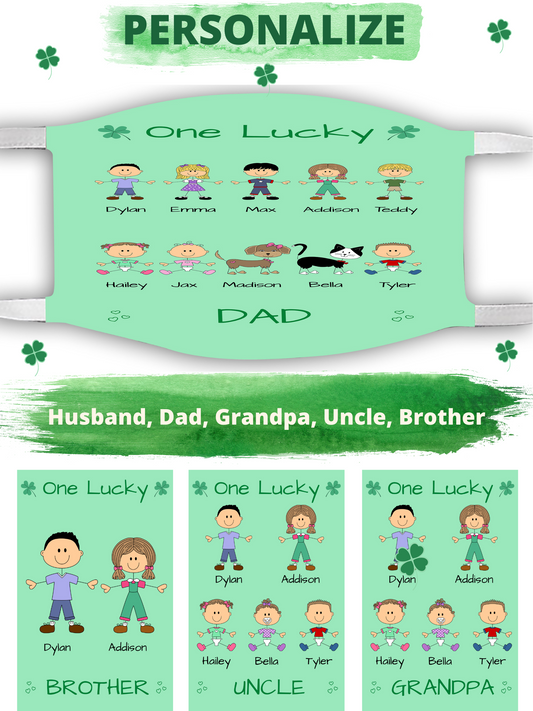 Personalized One Lucky Dog Cat Pets Grandpa, Uncle, Dad, Husband or Brother Face Mask