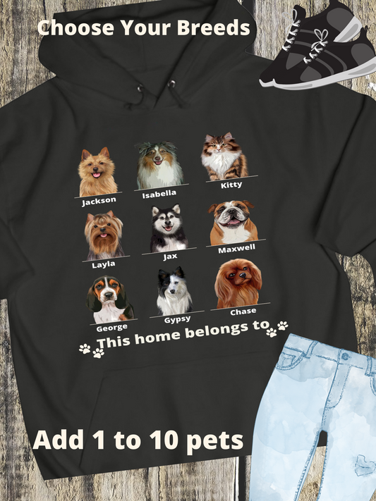 Personalized Rustic This Home Belongs to Dog Cat Pets Men's & Women's Hoodie 1-10 Pets
