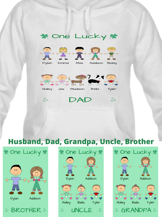 Personalized One Lucky Dog Cat Pets Grandpa, Uncle, Dad, Husband or Brother Men's & Women's Hoodie