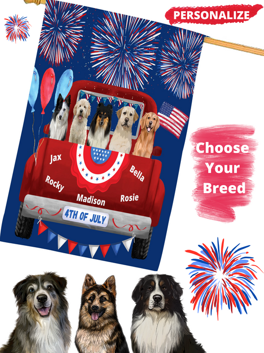 Personalized 4th of July Independence Dog Cat Pets House Flag 1 to 5 Pets