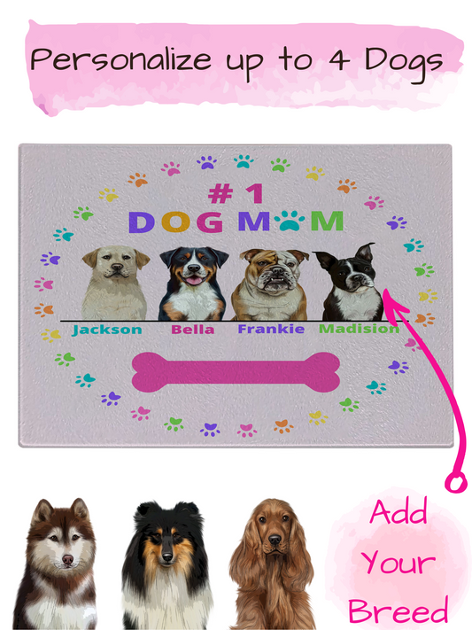 Personalized #1 MOM Dog Cat Pet Cutting Board 1 to 4 Pets
