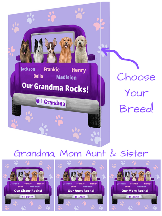 Personalized Purple Truck Dog Cat Pets Canvas Print Wall Art Décor