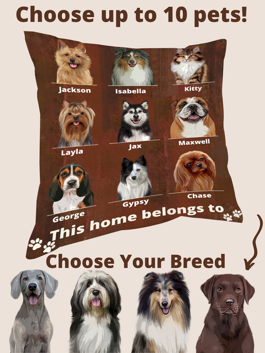 Personalized Rustic This Home Belongs To Dog Cat Pets Pillow 1-10 Pets