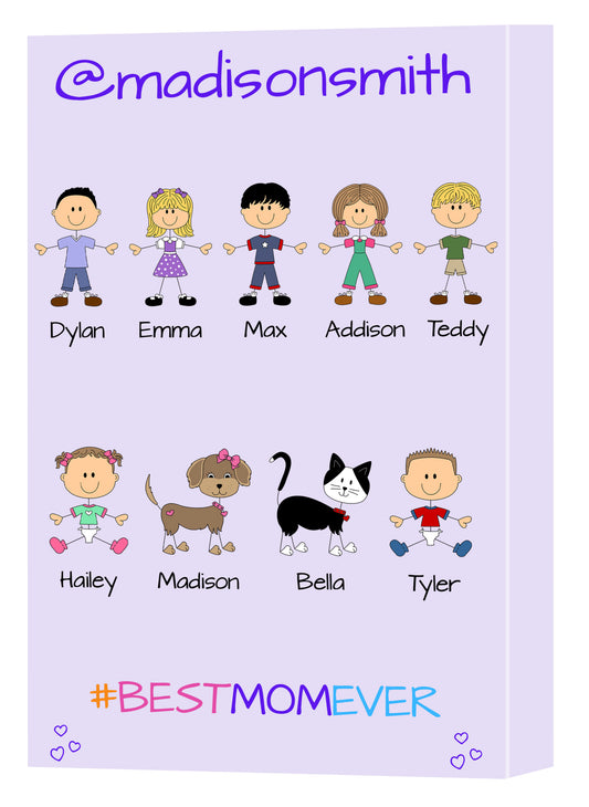 Personalized Dog Cat Pets Best Ever Grandma, Aunt, Mom, Wife or Sister Canvas Print Wall Art Décor