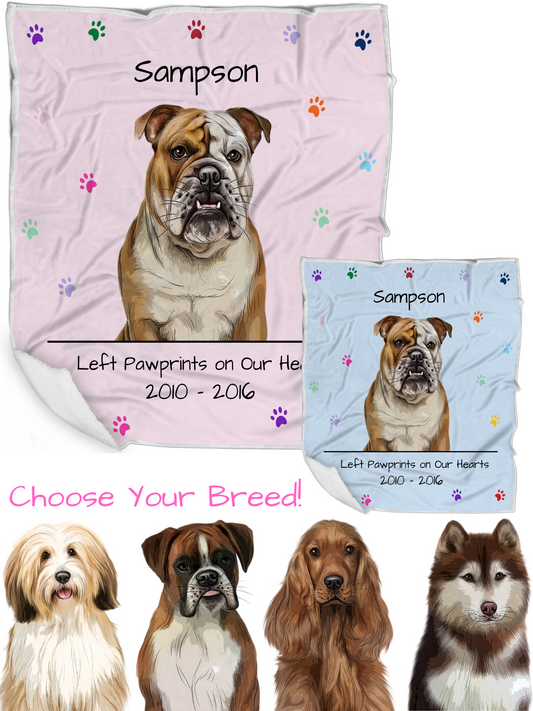 Personalized Pet Rainbow Pawprint Memorial Blanket