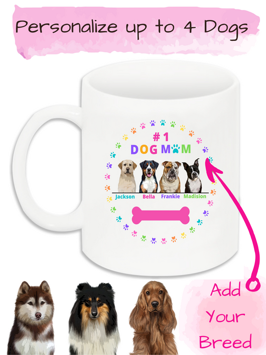 Personalized #1 MOM Dog Cat Pet 11 OZ Coffee Mug 1 to 4 Pets