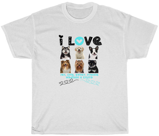 Personalized I Love Dog Cat Pets T-shirt 1 to 6 Pets