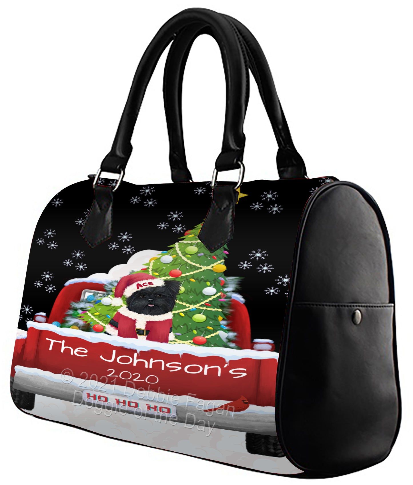 Personalized Travlin' Home for the Holidays Red Truck Affenpinscher Dog Boston Handbag BHBPERZ48001