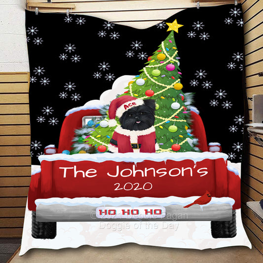 Personalized Travlin' Home for the Holidays Red Truck Affenpinscher Dog Quilt QLTPERZ48001