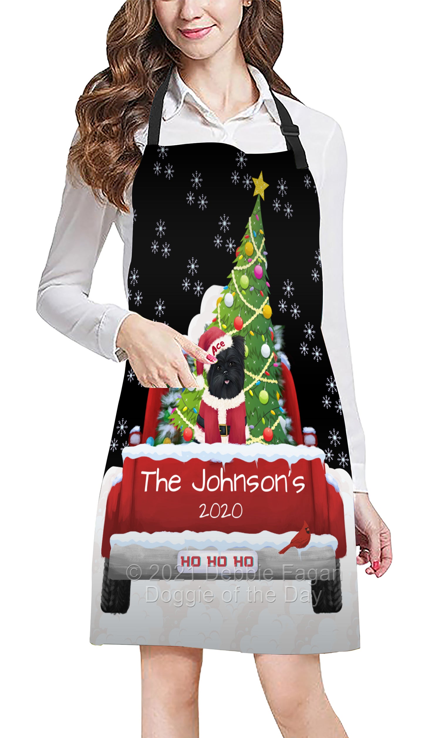 Personalized Travlin' Home for the Holidays Red Truck Affenpinscher Dog Apron APRN48001