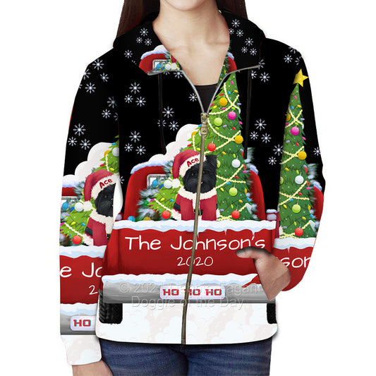 Personalized Travlin' Home for the Holidays Red Truck Affenpinscher Dog Full Zip Women's Hoodie WZHPERZ48001