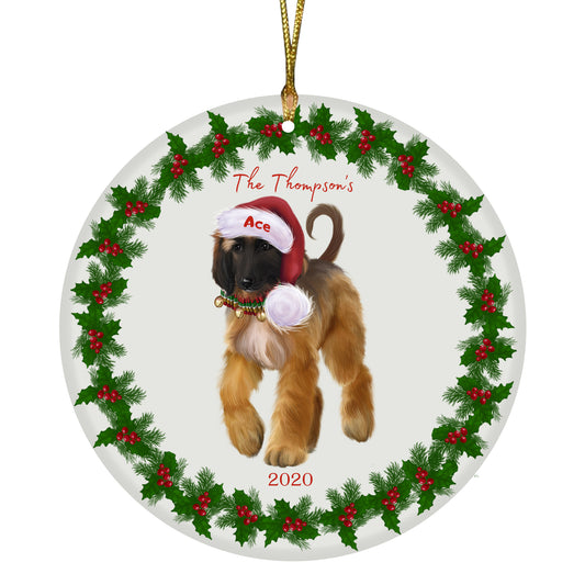 Personalized Holly Berry Trimming Afghan Hound Dog Ceramic Round Flat Christmas Tree Ornament RFPOR48191