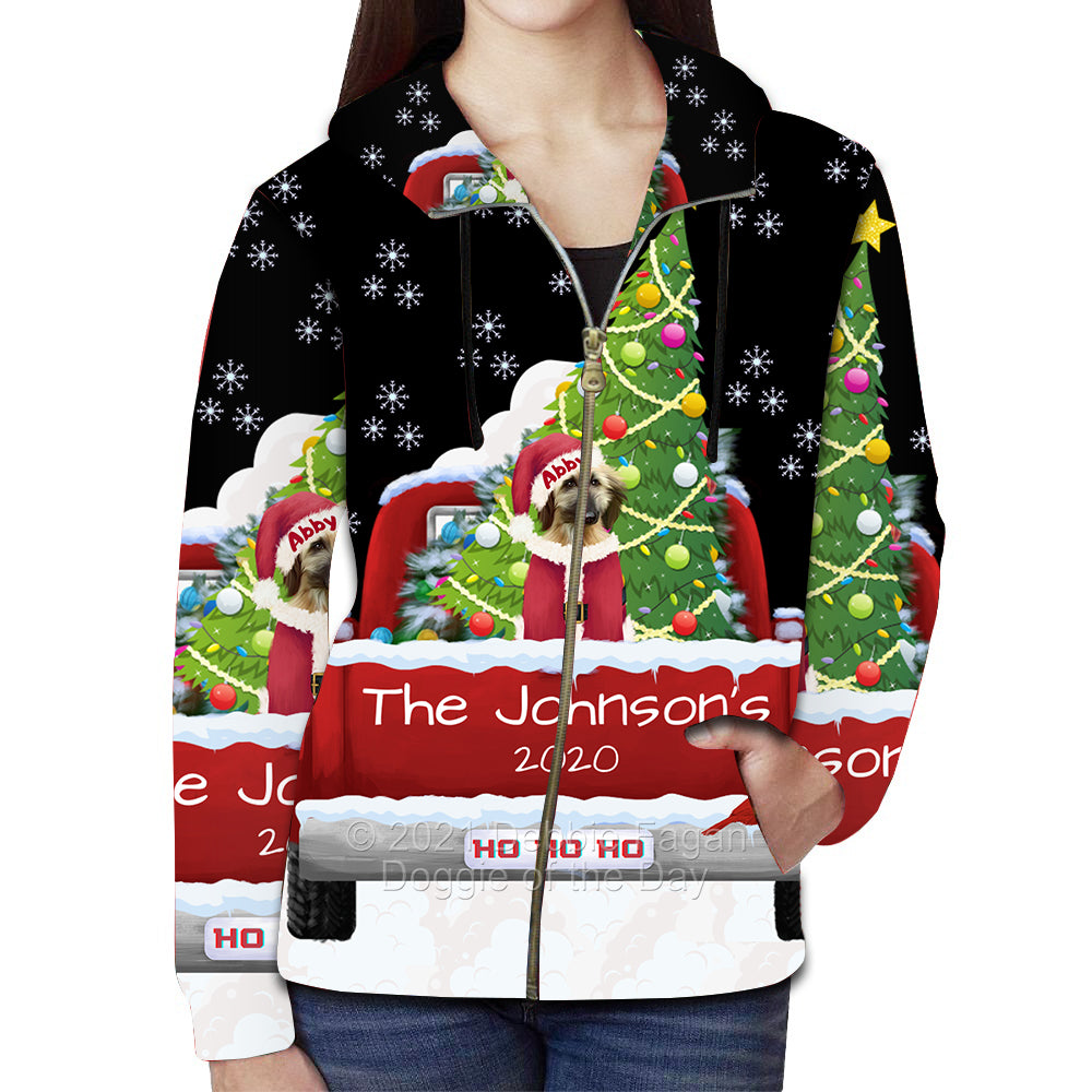 Personalized Travlin' Home for the Holidays Red Truck Afghan Hound Dog Full Zip Women's Hoodie WZHPERZ48002