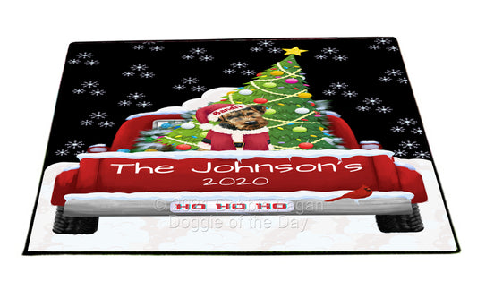 Personalized Travlin' Home for the Holidays Red Truck Airedale Dog Floormat FMPERZ48007