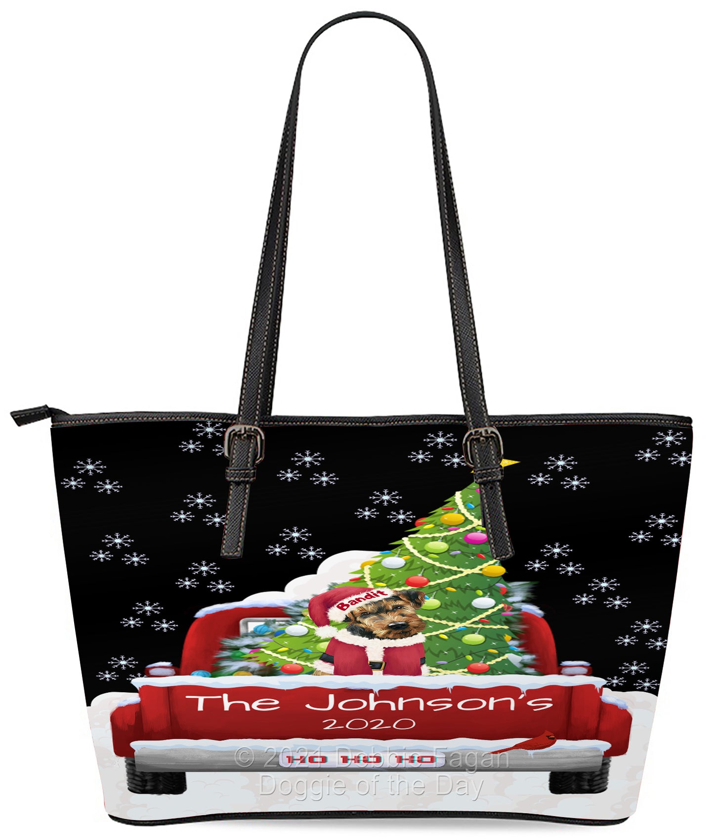 Personalized Travlin' Home for the Holidays Red Truck Airedale Dog Euramerican Tote Bag TTBPERZ48003