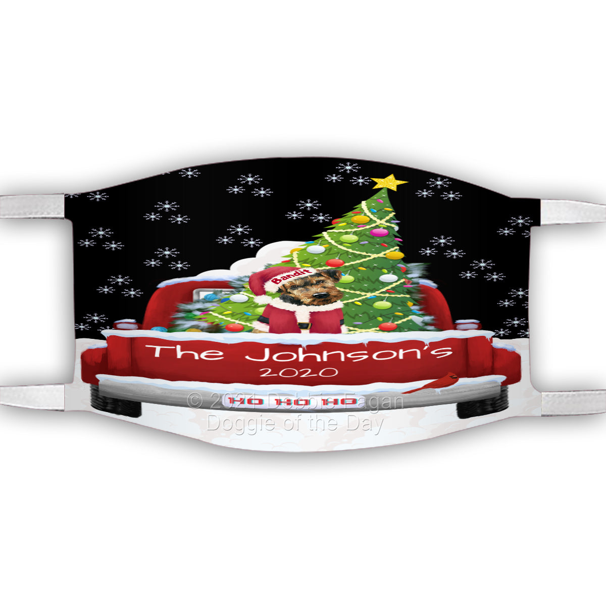 Personalized Travlin' Home for the Holidays Red Truck Airedale Dog Face Mask FMPERZ48003