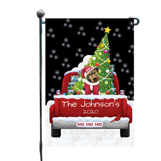 Personalized Travlin' Home for the Holidays Red Truck Airedale Dog Garden Flag GFPERZ48003