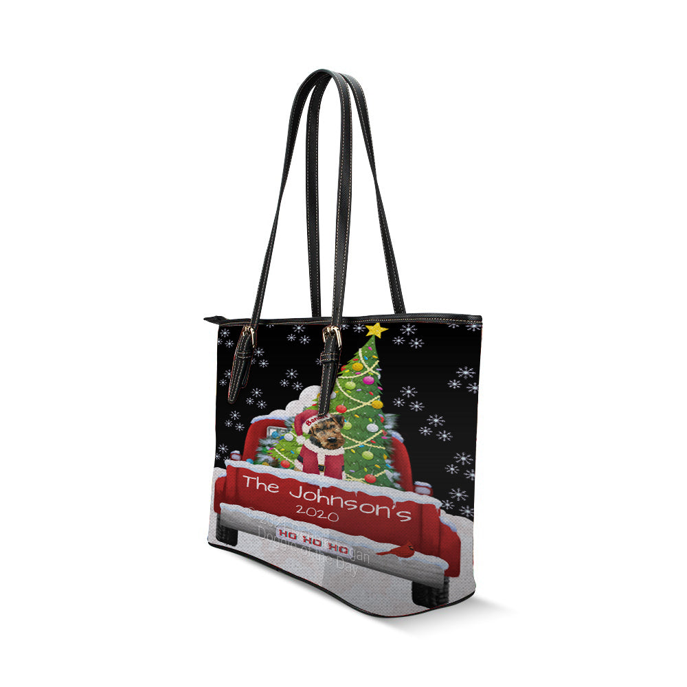 Personalized Travlin' Home for the Holidays Red Truck Airedale Dog Euramerican Tote Bag TTBPERZ48003