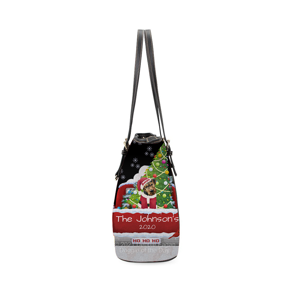 Personalized Travlin' Home for the Holidays Red Truck Airedale Dog Euramerican Tote Bag TTBPERZ48003