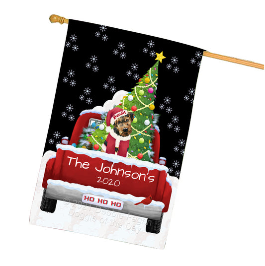 Personalized Travlin' Home for the Holidays Red Truck Airedale Dog House Flag HFPERZ48003