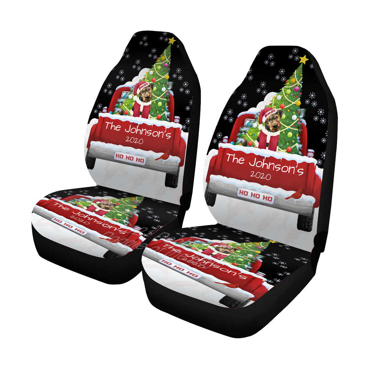 Personalized Travlin' Home for the Holidays Red Truck Airedale Dog Car Seat Covers (Set of 2) CSCPERZ148003
