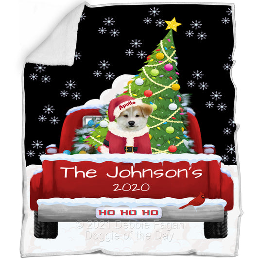 Personalized Travlin' Home for the Holidays Red Truck Akita Dog Blanket BLNKTPERZ48004