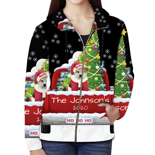 Personalized Travlin' Home for the Holidays Red Truck Akita Dog Full Zip Women's Hoodie WZHPERZ48004