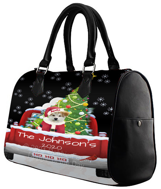 Personalized Travlin' Home for the Holidays Red Truck Akita Dog Boston Handbag BHBPERZ48004