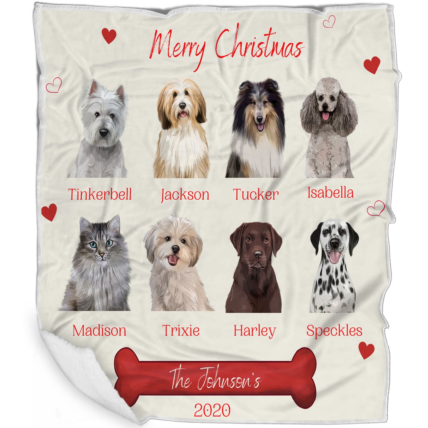 Personalized Merry Christmas Dog Cat Pets Blanket 1 to 8 Pets