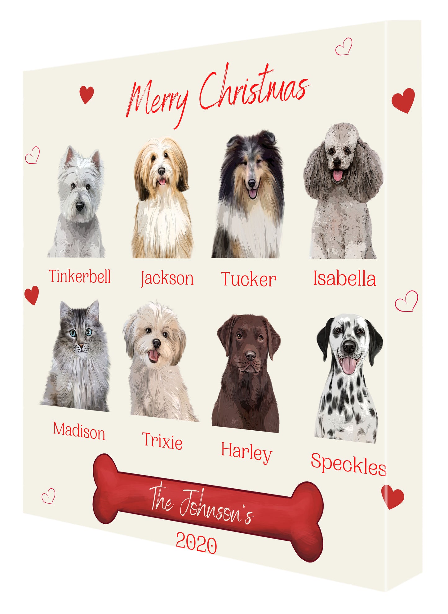 Personalized Merry Christmas Dog Cat Pets Canvas Print Wall Art Décor 1 to 8 Pets
