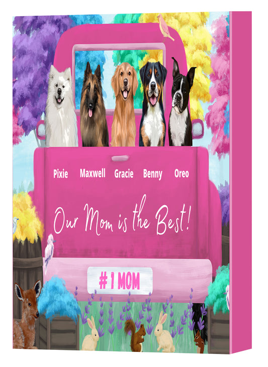 Personalized Our Mom is the Best Pink truck Dog Cat Pets Canvas Print Wall Art Décor1-5 Pets