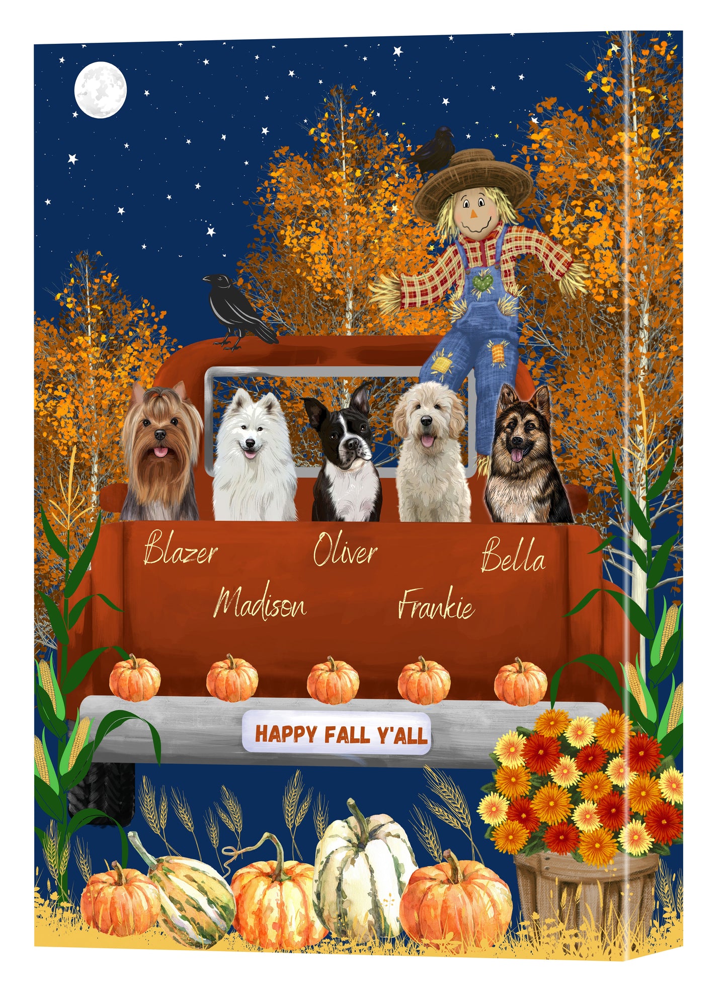 Personalized Happy Fall Y'all Dog Cat Pets Canvas Print Wall Art Décor 1 to 5 Pets