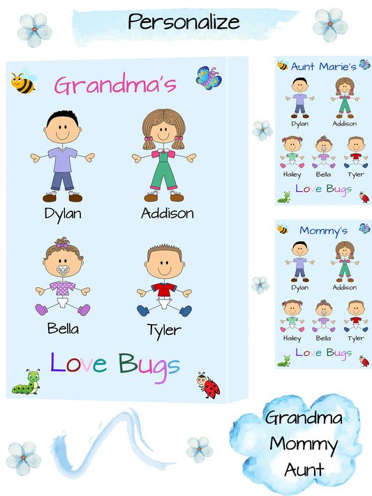 Personalized Dog Cat Pets Grandma, Aunt, Mom, Wife or Sister's Love Bugs Canvas Print Wall Art Décor