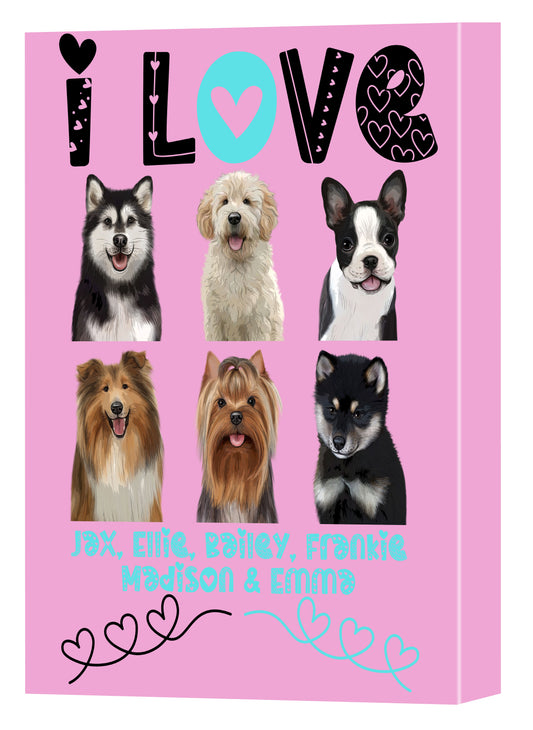 Personalized I Love Dog Cat Pets Canvas Print Wall Art Décor 1 to 6 Pets