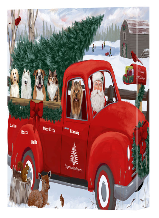 Personalized Express Red Truck Dog Cat Pets Canvas Print Wall Art Décor 1 to 5 Pets