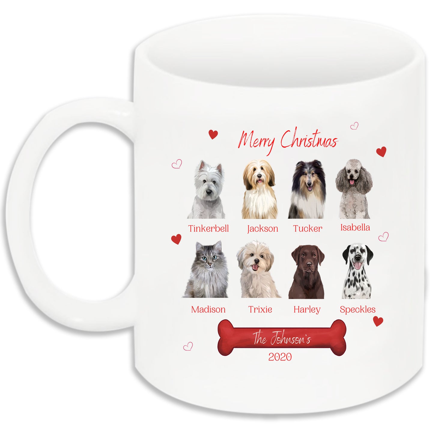 Personalized Merry Christmas Dog Cat Pets Mug 1 to 8 Pets