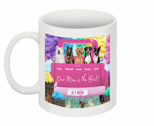 Personalized Pink Truck 11 OZ Coffee Mug 1 to 5 Pets